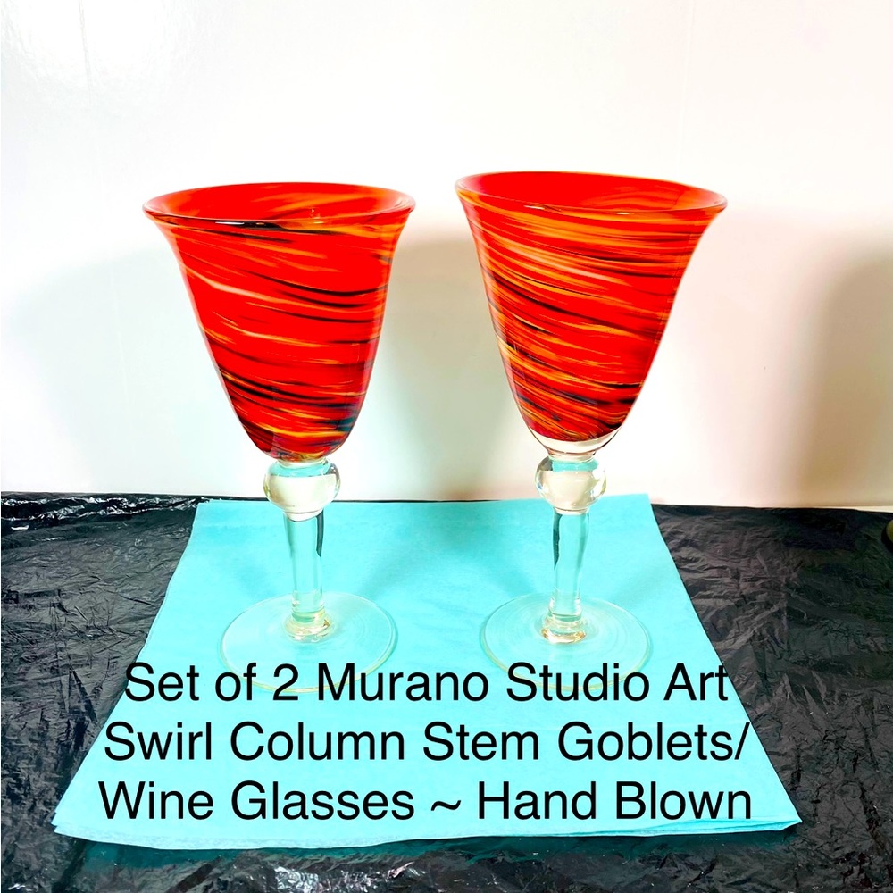 Red Twist Set of 2 Water Goblet 8" - 8 oz - Glass - Picture 2 of 9